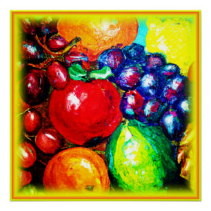 Poster Raisins, Lime, Orange, Fruits de pomme. Commandez