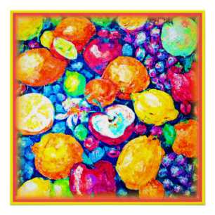 Poster Raisins, pomme et agrumes Peinture. Commandez dès 