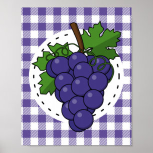Poster Raisins sur Plaid violet blanc