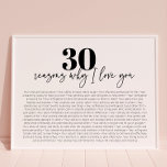 Poster Raisons pour lesquelles je vous aime Moderne 30e a<br><div class="desc">Raisons pour lesquelles je t'aime Moderne 30e Anniversaire Poster cadeau</div>