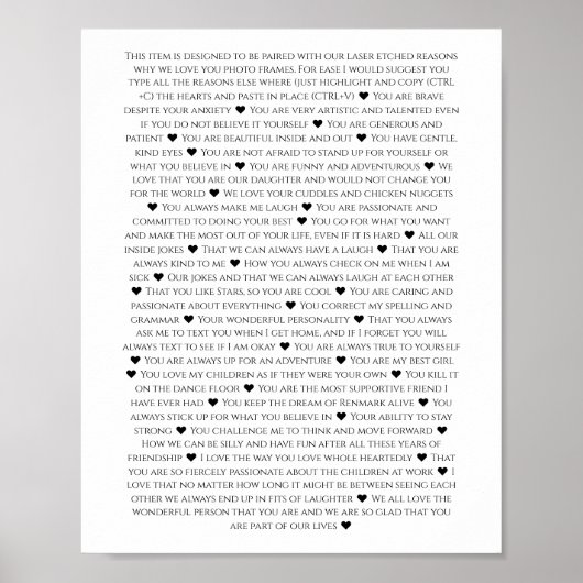 Poster raisons pour lesquelles nous vous aimons jalon ann (Devant)