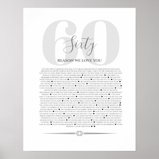 Poster Raisons que nous aimons à votre sujet 90,80 70, 60 (Devant)