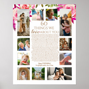 Poster raisons roses pourquoi nous vous aimons 60 choses 