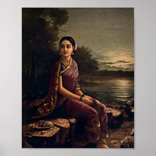 Poster Raja Ravi Varma - Radha Au Lune