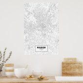 Poster Raleigh, Caroline du Nord (noir sur blanc) (Cuisine)