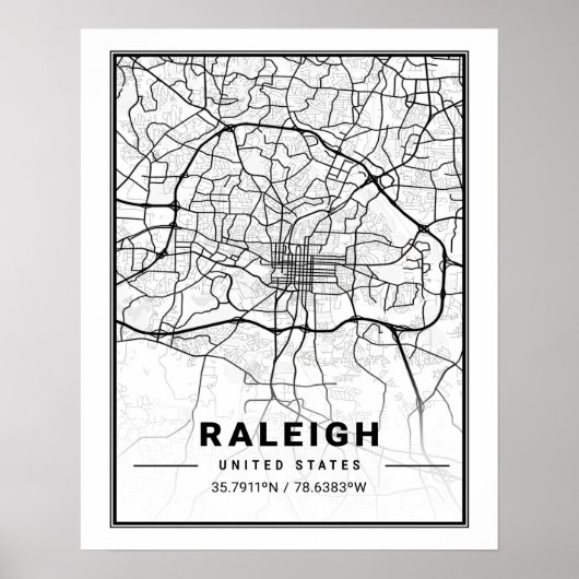 Poster Raleigh North Carolina USA Travel City Map (Devant)