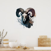 Poster Ram Portrait Animal Peinture Faune Extérieur Art (Cuisine)
