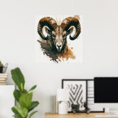 Poster Ram Portrait Animal Peinture Faune Extérieur Art (Bureau à domicile)