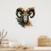 Poster Ram Portrait Animal Peinture Faune Extérieur Art (Cuisine)