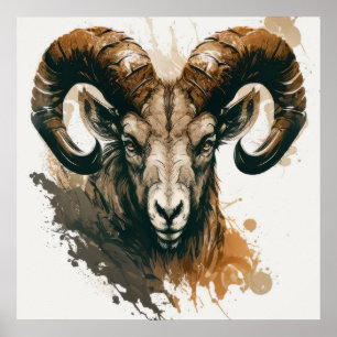 Poster Ram Portrait Animal Peinture Faune Extérieur Art