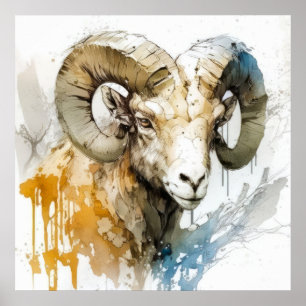 Poster Ram Portrait Animal Peinture Faune Extérieur Art