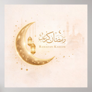 Poster Ramadan Kareem élégant Croissant de lune et lanter