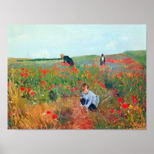 Poster Ramasser les fleurs dans un champ, Mary Cassatt (Devant)