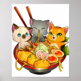 Poster Ramen Cat Kawaii Neko Anime Otaku Cats Japonais