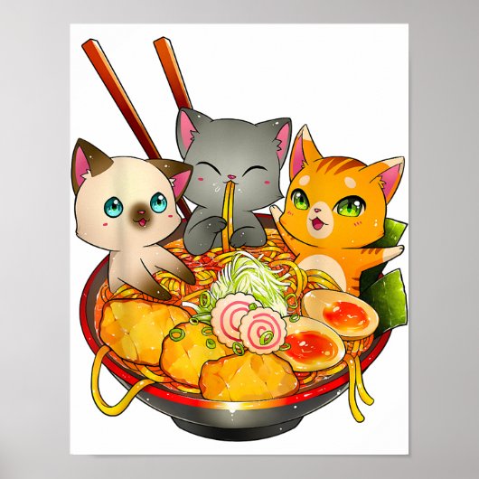 Poster Ramen Cat Kawaii Neko Anime Otaku Cats Japonais (Devant)