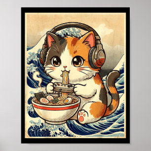 Poster Ramen Chat Anime Joueur Art Japonais Rétro Vintage