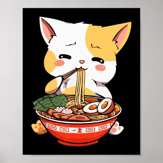 Poster Ramen Chat Manger des nouilles Kawaii Anime Merch (Devant)