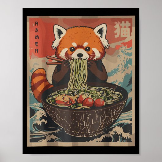 Poster Ramen Japanese Graphic Tees Red Panda Anime Shirts (Devant)