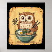 Poster Ramen Owl Noodle Kawaii Lover Japanese Funny Graph (Devant)