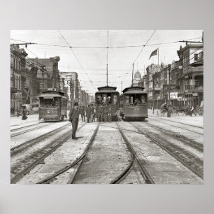 Poster Rames de tramway de La Nouvelle-Orléans, 1907. Pho