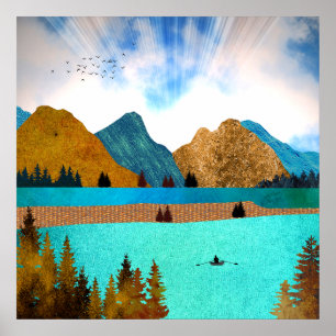 Poster Rameur du lac du matin