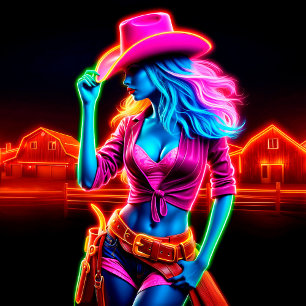 Poster Ranch femme neon ferme cowgirl mignonne rustique