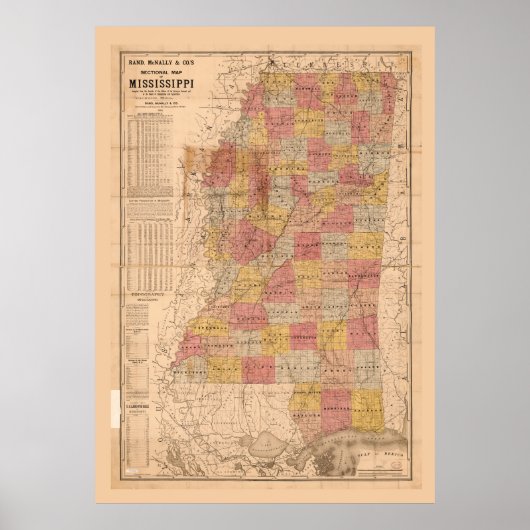 Poster Rand, McNally section map of Mississippi (1892) (Devant)