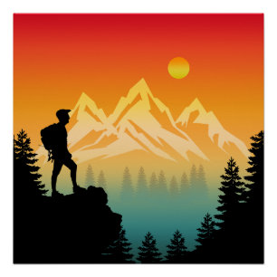 Poster Randonnée dans la nature Montagne Paysage forestie
