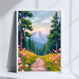 Poster Randonnée en montagne   Paysage floral de la natur