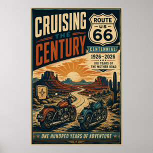 Poster Randonnée en moto vintage dans le désert pour le c