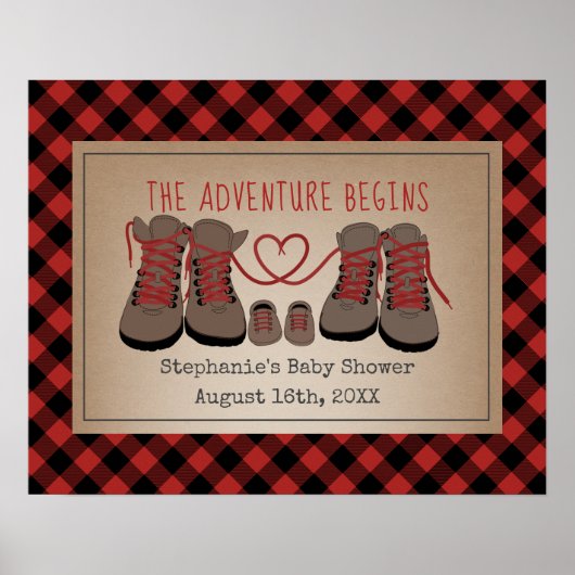 Poster Randonnées Boots Buffalo Plaid Adventure Baby show (Devant)