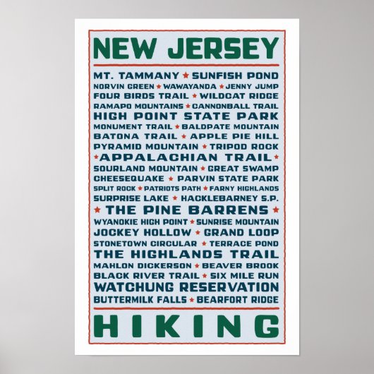 Poster Randonnées du New Jersey (Devant)