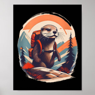 Poster Randonneur Loutre de rivière Amateur de randonnée
