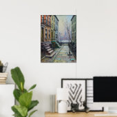 Poster Rangée de brownstones à Brooklyn avec la skyline d (Bureau à domicile)