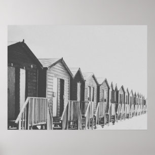 Poster Rangée des cabines sur la photo de plage