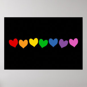 Poster Rangée des coeurs d'arc-en-ciel