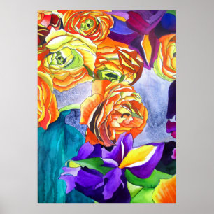 Poster Ranunculus Fleur aquarelle originale