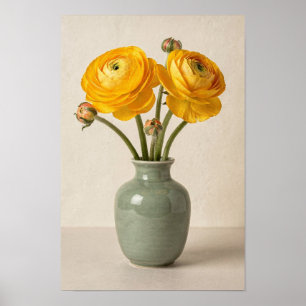 Poster Ranunculus Jaune Beurre dans un Vase Sauge