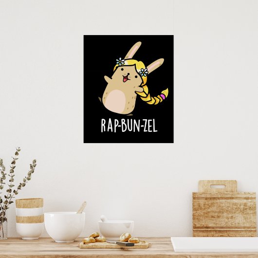 Poster Rap-bun-zel Funny Bunny Pun Dark BG (Cuisine)