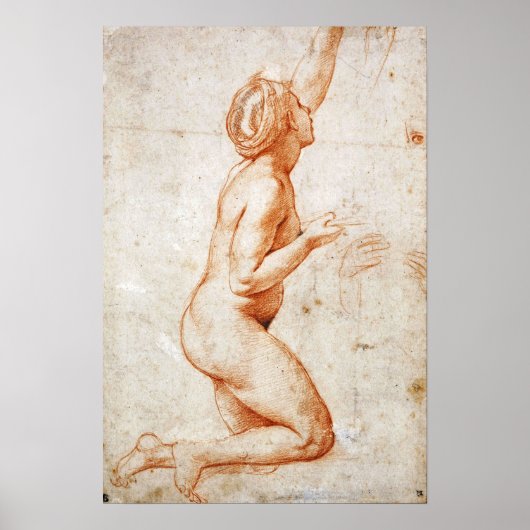 Poster Raphael - Figure à genoux Femme avec son bras gauc (Devant)