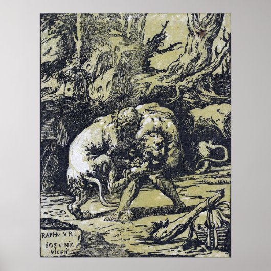 Poster Raphaël - Hercule étouffant le lion de Némée (Devant)