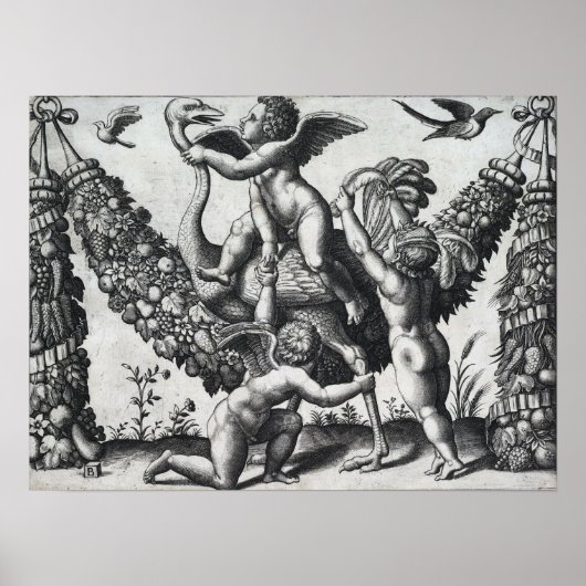 Poster Raphaël - Trois Putti Devant une Grande Guirlande (Devant)
