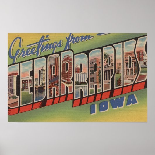 Poster Rapides de cèdre, Iowa - Scènes de grandes lettres (Devant)