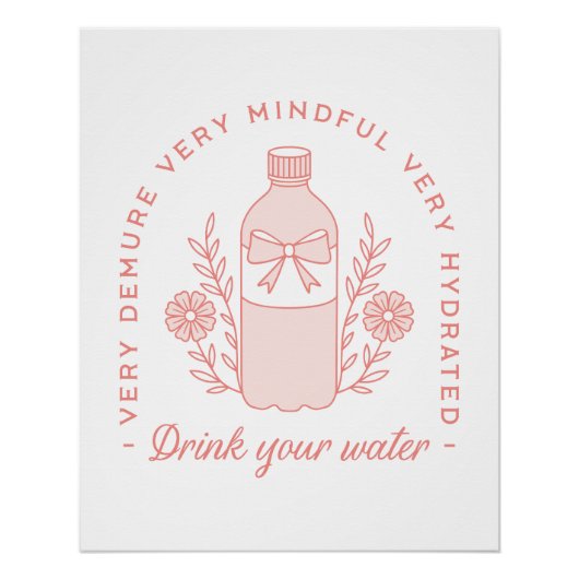 Poster Rappel d'eau potable préppy demure rose pure esthé (Devant)