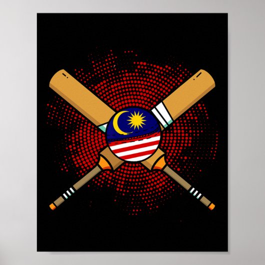 Poster Raquette de cricket malaisienne et drapeau Ll de M (Devant)