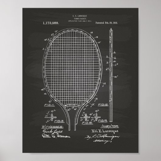 Poster Raquette de tennis 1916 Brevet d'art - Chalkboard (Devant)