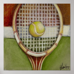 Poster Raquette de tennis avec balle posée sur le court