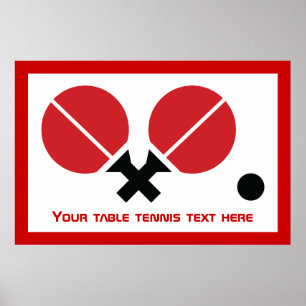 Poster Raquettes de ping-pong de table et boule noir, rou