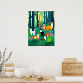 Poster Rassemblement de chats dans une clairière de forêt (Cuisine)