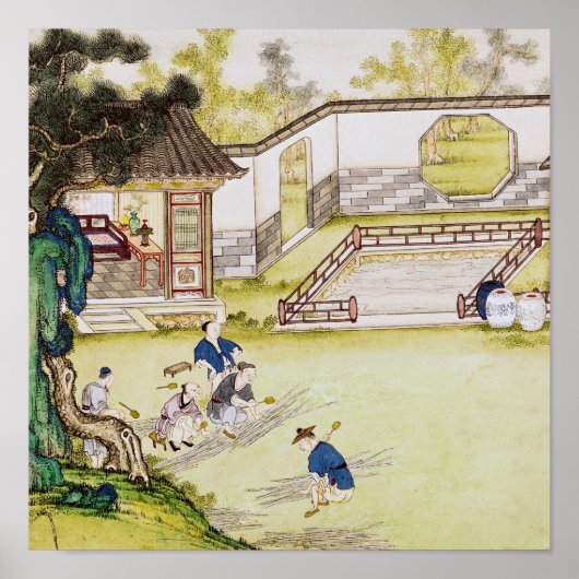 Poster Rassembler du bambou pour faire du papier (Devant)